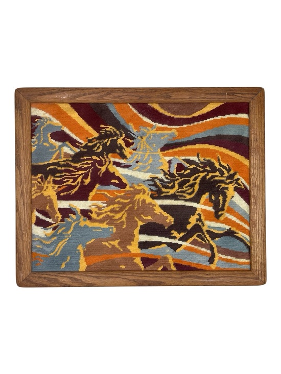 Vintage Other - Vintage Horse Needlepoint Framed Wall Artwork
